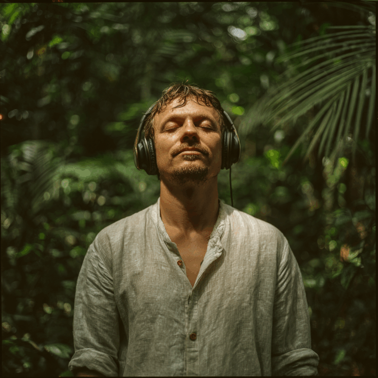 Man relaxing during an online group hypnotherapy session